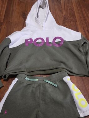Polo by Ralph Lauren White Hoodie with Olive and Yellow Trim